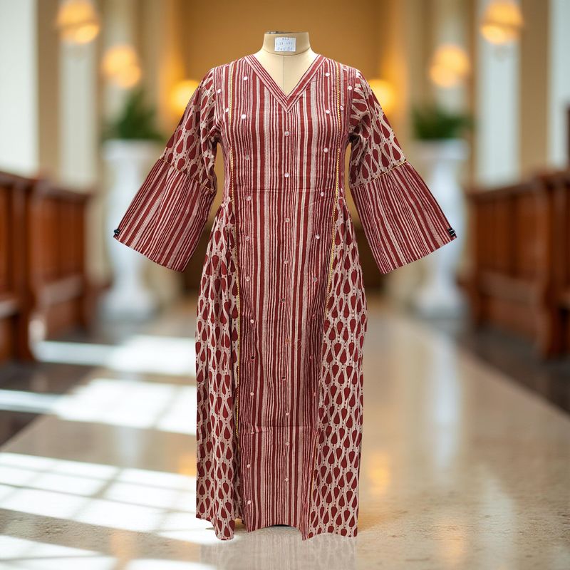 XS/S Saida Printed Cotton Dress 54&quot; Long Jalabiya