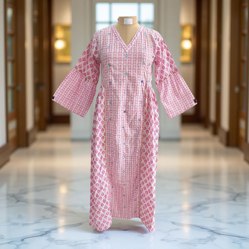 S/M Saida Printed Cotton Dress 57&quot; Long Jalabiya