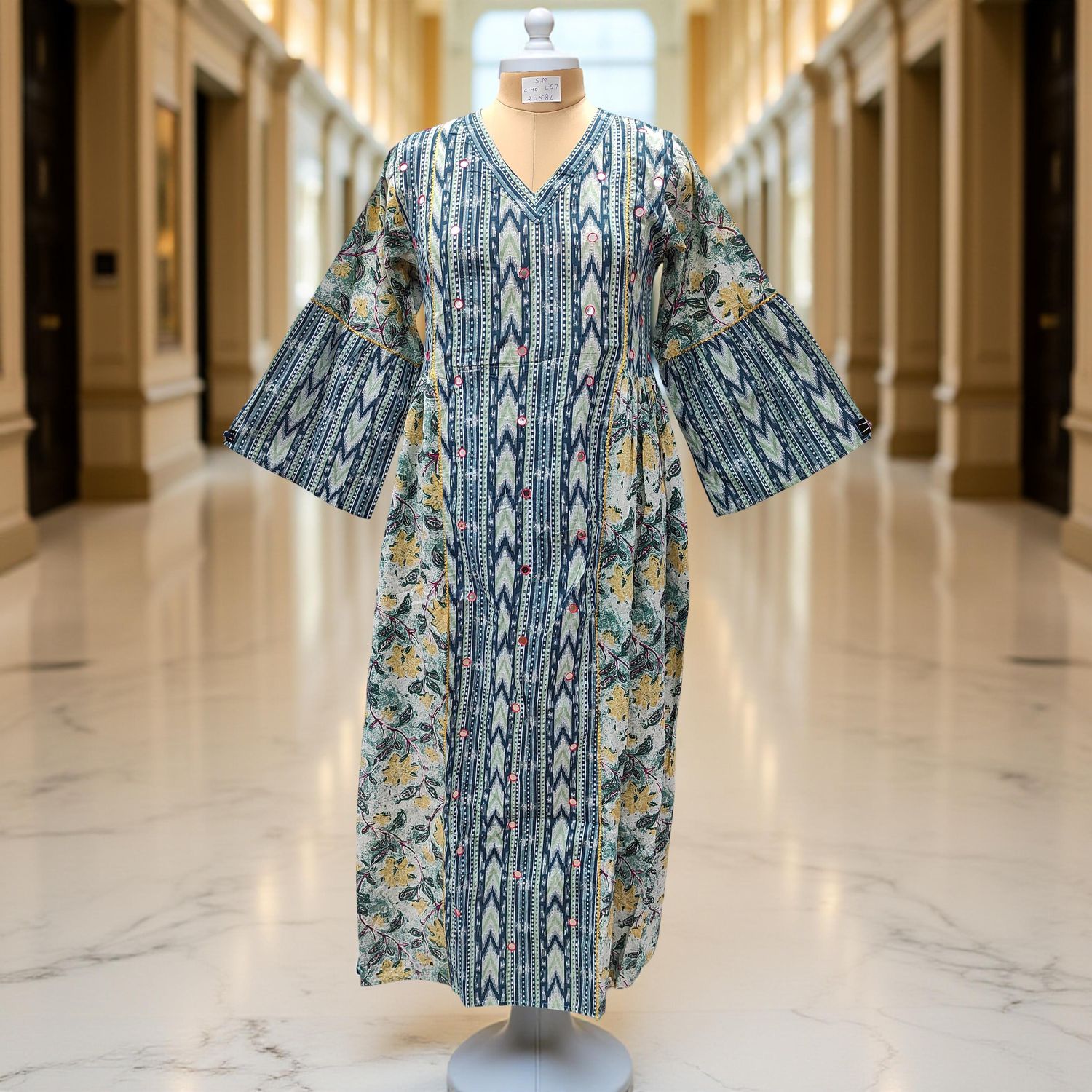 S/M Saida Printed Cotton Dress 57&quot; Long Jalabiya