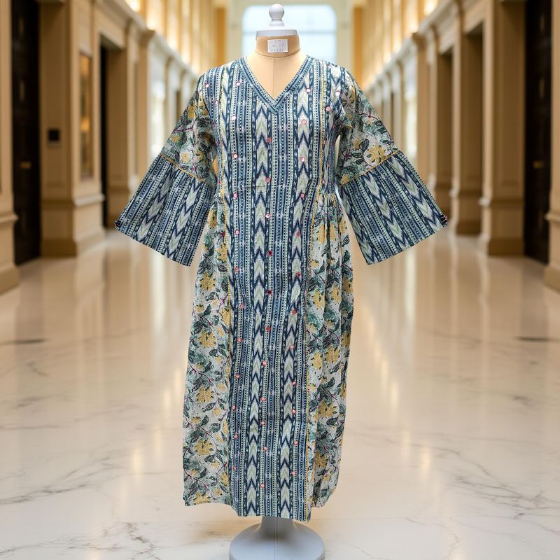 S/M Saida Printed Cotton Dress 57&quot; Long Jalabiya