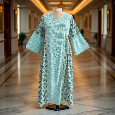 S/M Saida Printed Cotton Dress 57&quot; Long Jalabiya