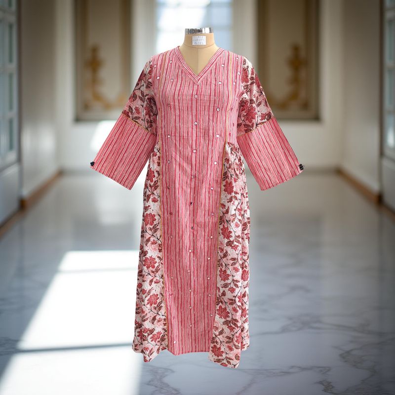 XS/S Saida Printed Cotton Dress 54&quot; Long Jalabiya