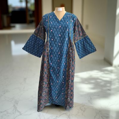 L/XL Saida Printed Cotton Dress 57&quot; Long Jalabiya