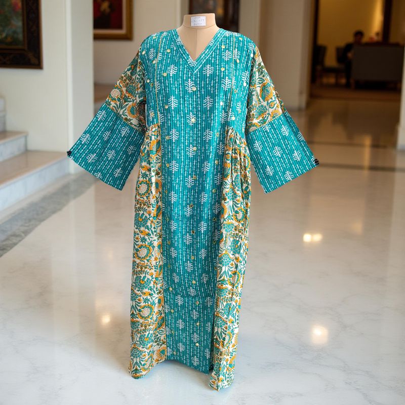 2XL/3XL Saida Printed Cotton Dress 57&quot; Long Jalabiya