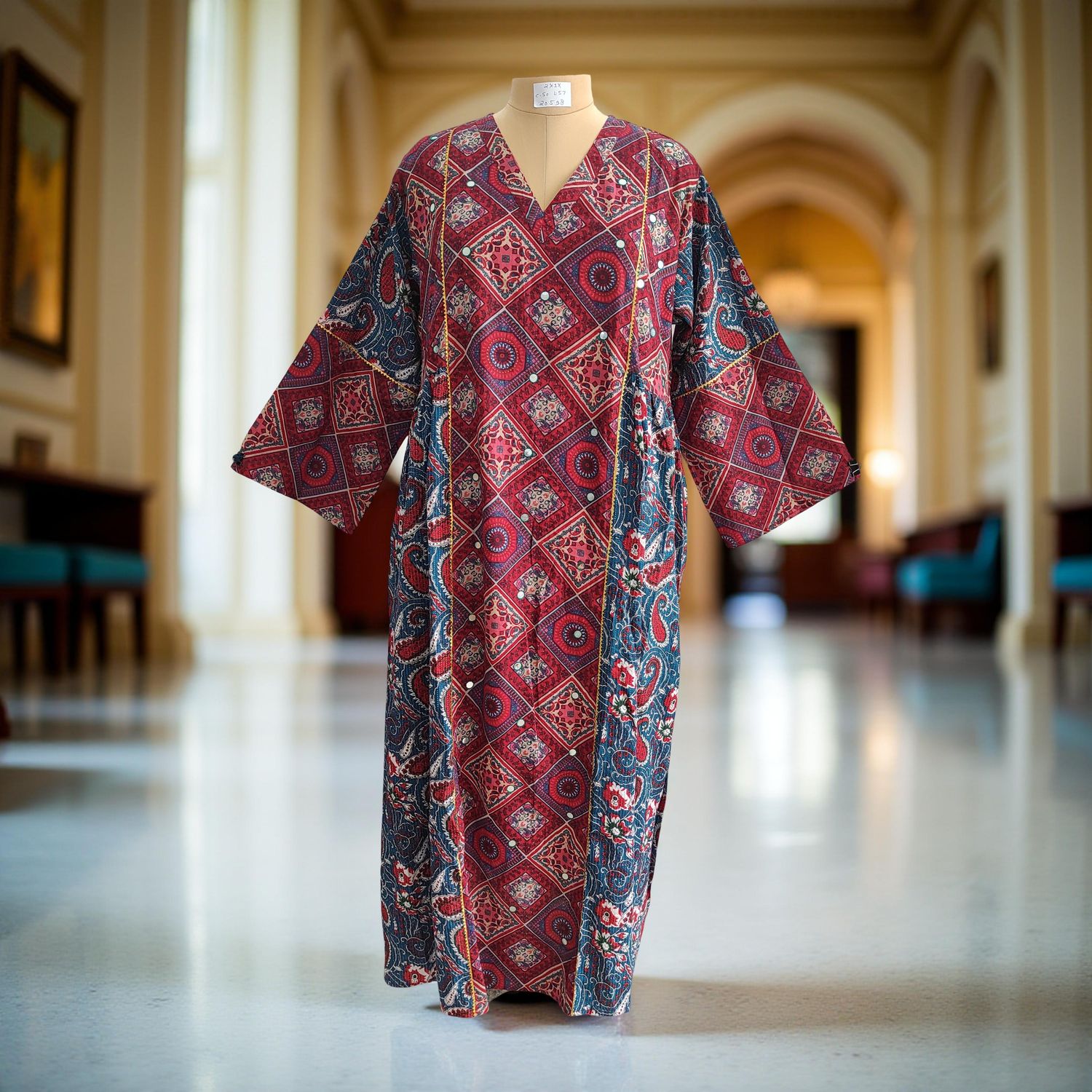 2XL/3XL Saida Printed Cotton Dress 57&quot; Long Jalabiya