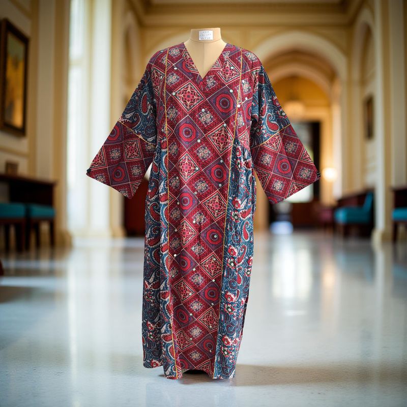 2XL/3XL Saida Printed Cotton Dress 57&quot; Long Jalabiya