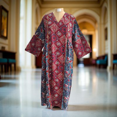 2XL/3XL Saida Printed Cotton Dress 57&quot; Long Jalabiya