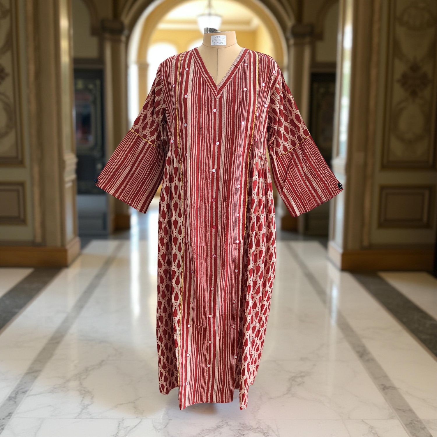 2XL/3XL Saida Printed Cotton Dress 57&quot; Long Jalabiya