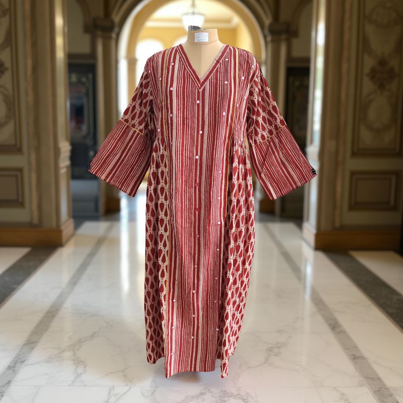 2XL/3XL Saida Printed Cotton Dress 57&quot; Long Jalabiya