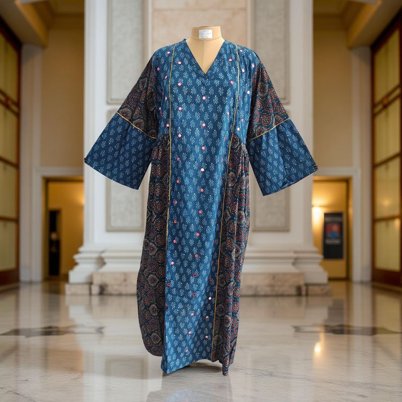 2XL/3XL Saida Printed Cotton Dress 57&quot; Long Jalabiya
