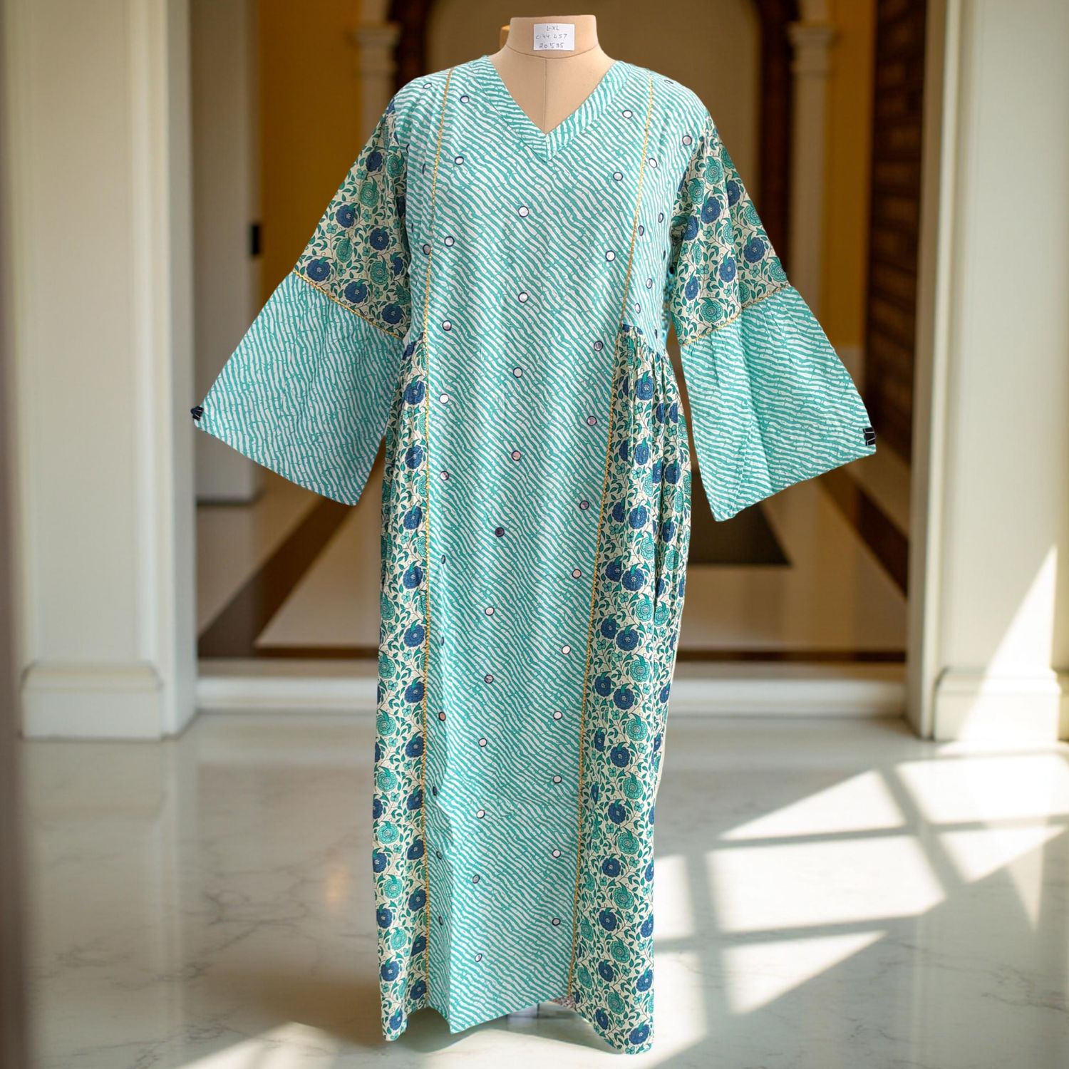 L/XL Saida Printed Cotton Dress 57&quot; Long Jalabiya