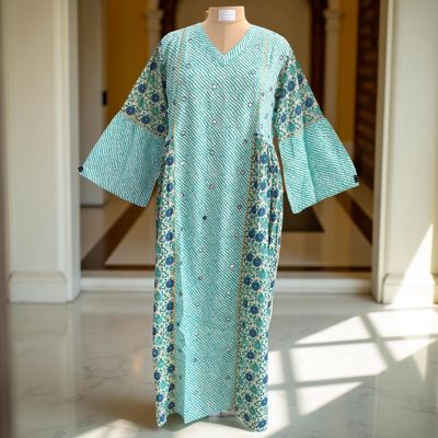 L/XL Saida Printed Cotton Dress 57&quot; Long Jalabiya