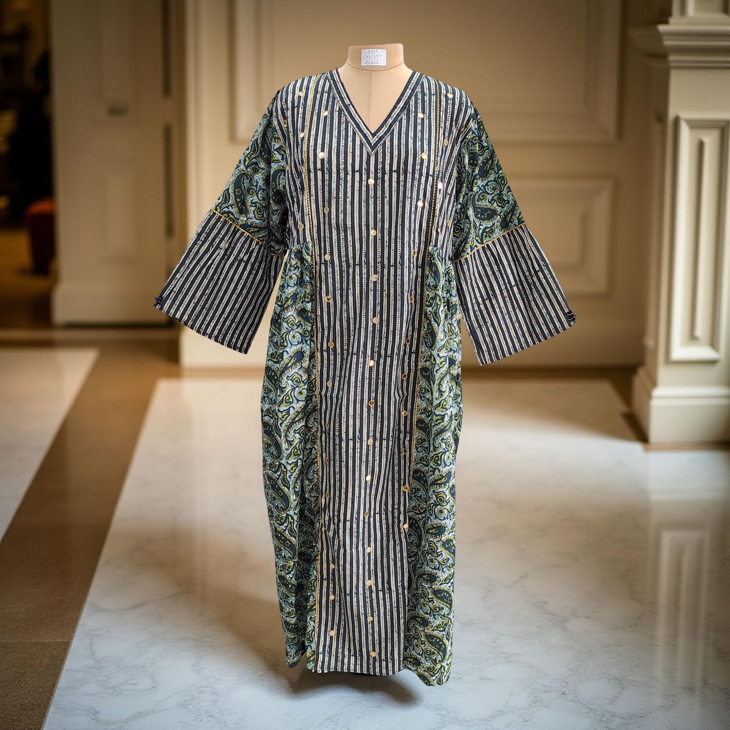 2XL/3XL Saida Printed Cotton Dress 57&quot; Long Jalabiya