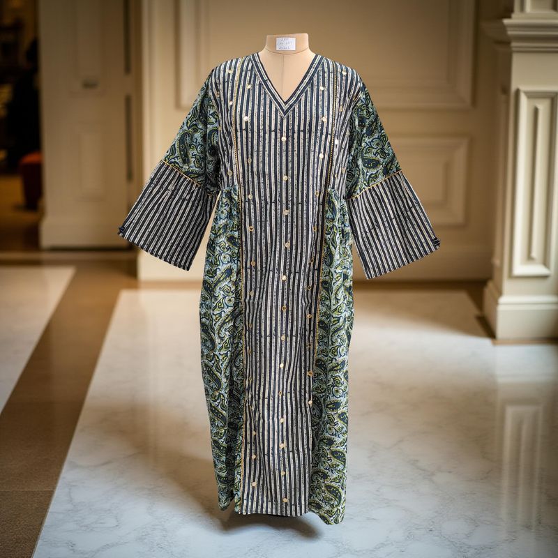 2XL/3XL Saida Printed Cotton Dress 57&quot; Long Jalabiya