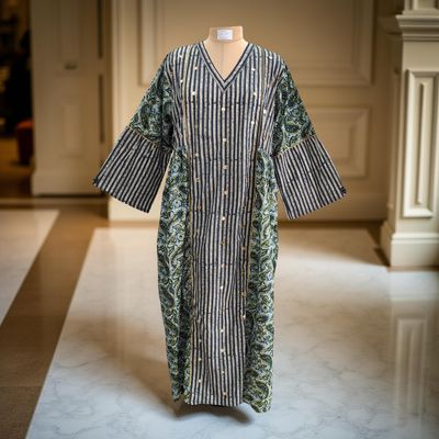2XL/3XL Saida Printed Cotton Dress 57&quot; Long Jalabiya