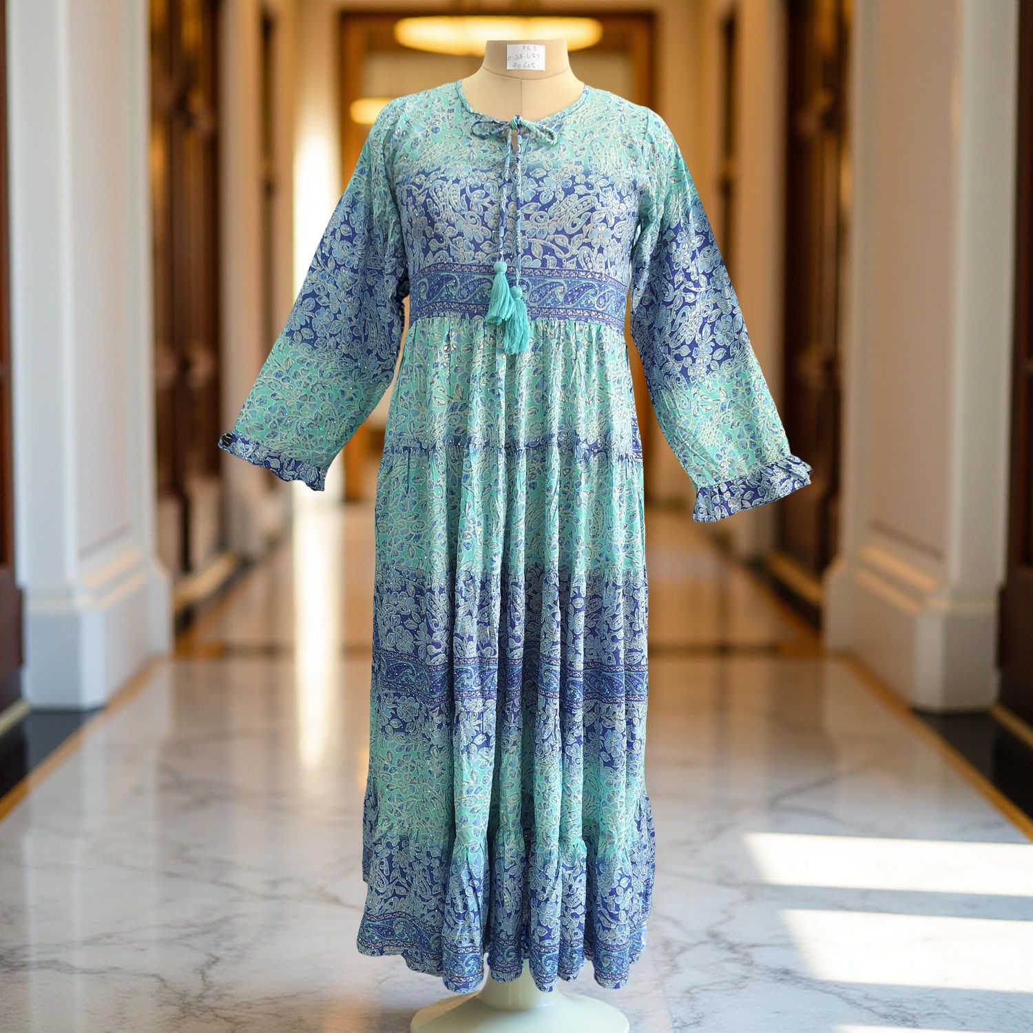 XS/S Razia Silk Crystal Printed  Dress 54&quot; Long Jalabiya