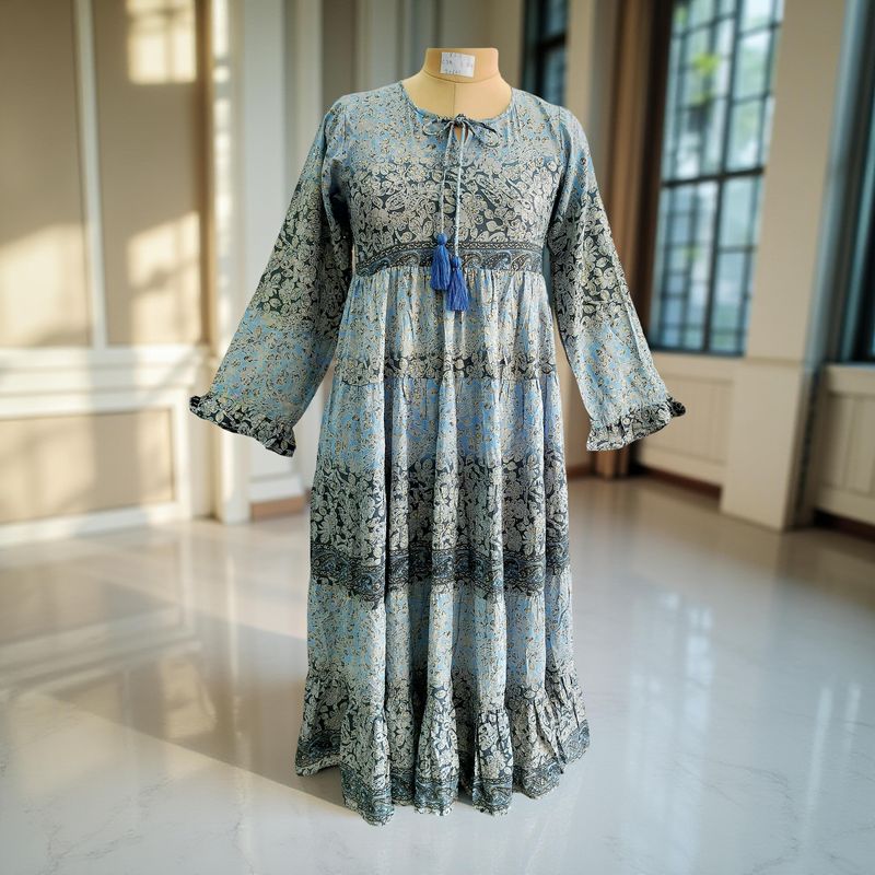 XS/S Razia Silk Crystal Printed  Dress 54&quot; Long Jalabiya