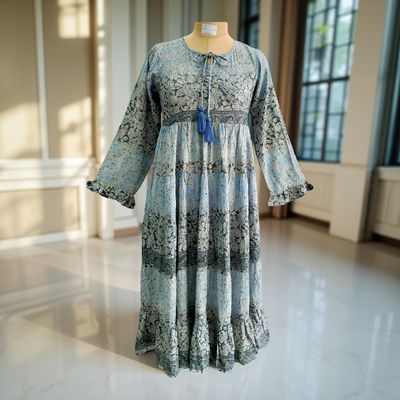 XS/S Razia Silk Crystal Printed  Dress 54&quot; Long Jalabiya