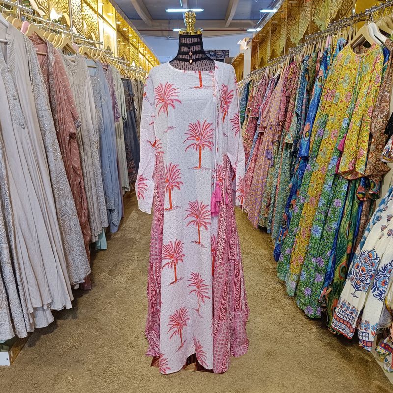 2XL/3XL Cindrella Crystal White Cotton Dress 58&quot; Long Jalabiya
