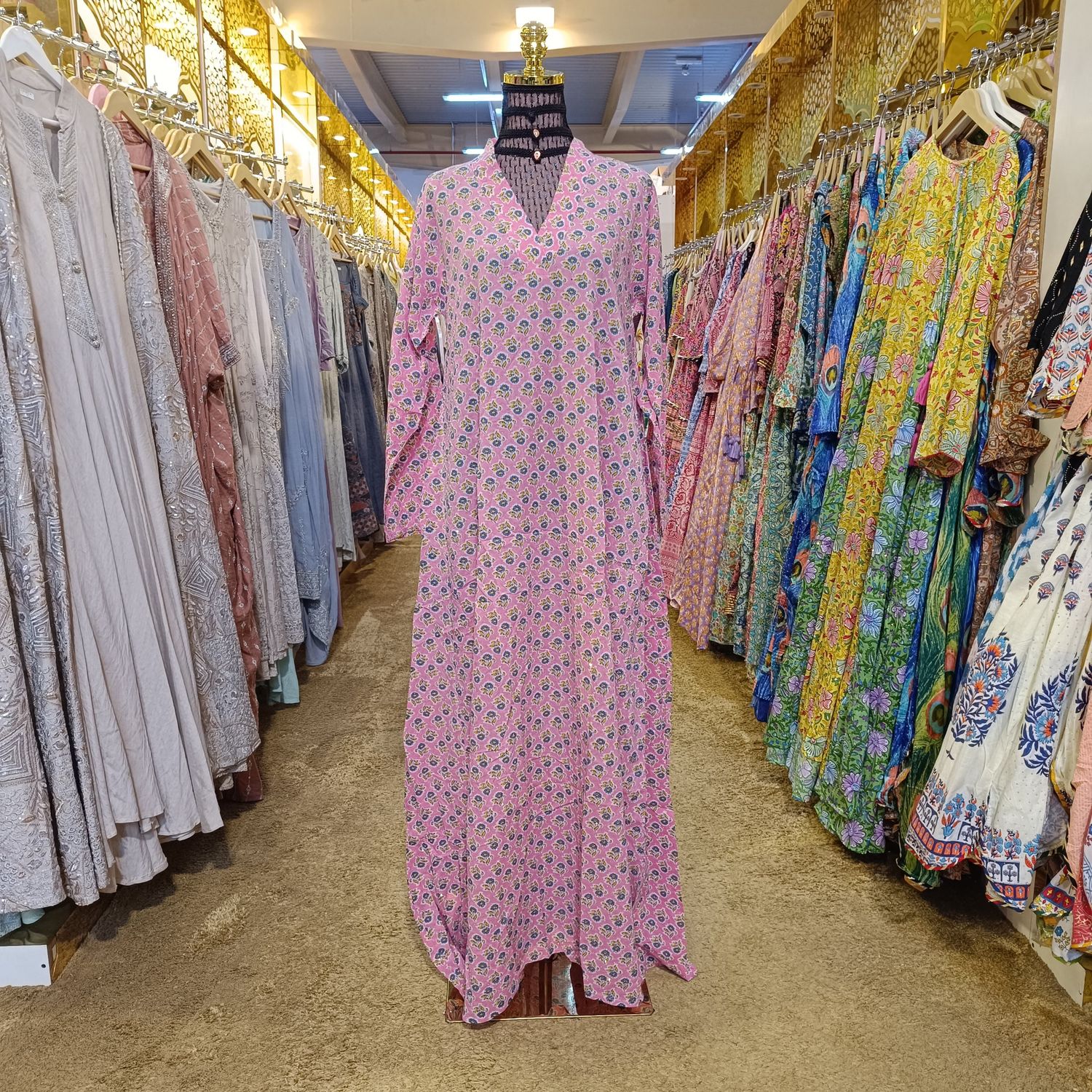 S/M Teena Crystal pink Cotton Dress 56&quot; Long Jalabiya
