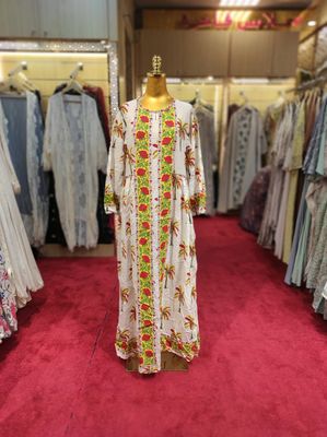 S/M Bhopali Crystal Printed Cotton Dress 57&quot; Long Jalabiya