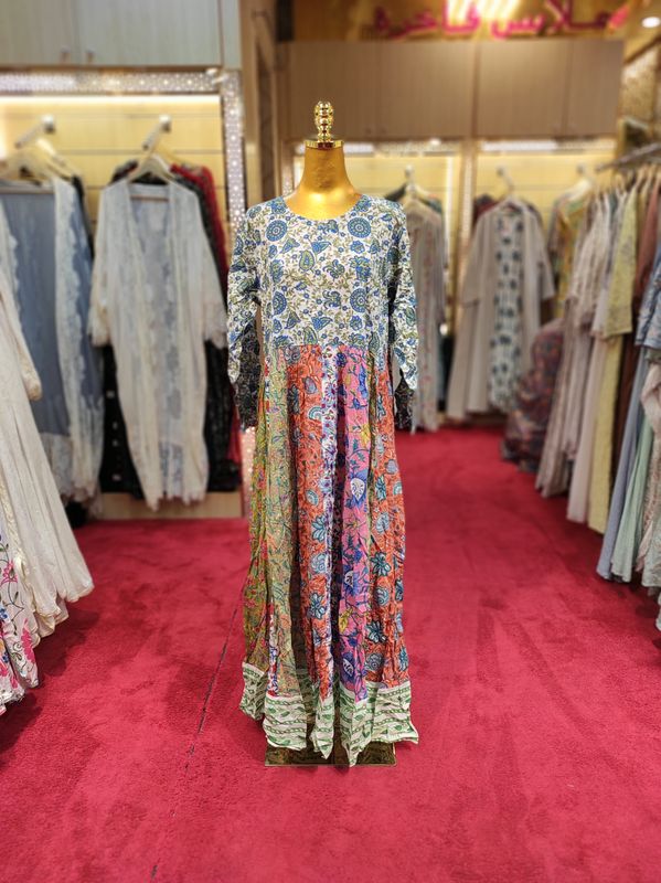 L/XL Special Multi Printed Cotton Dress 57&quot; Long Jalabiya
