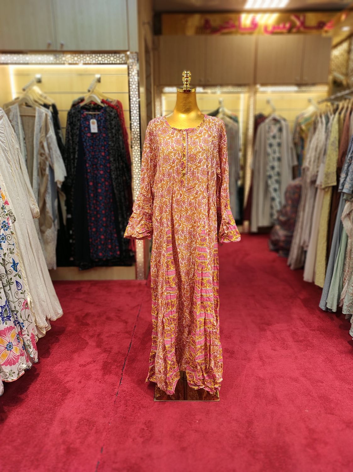 L/XL Kiai Multi Printed Cotton Dress 57&quot; Long Jalabiya