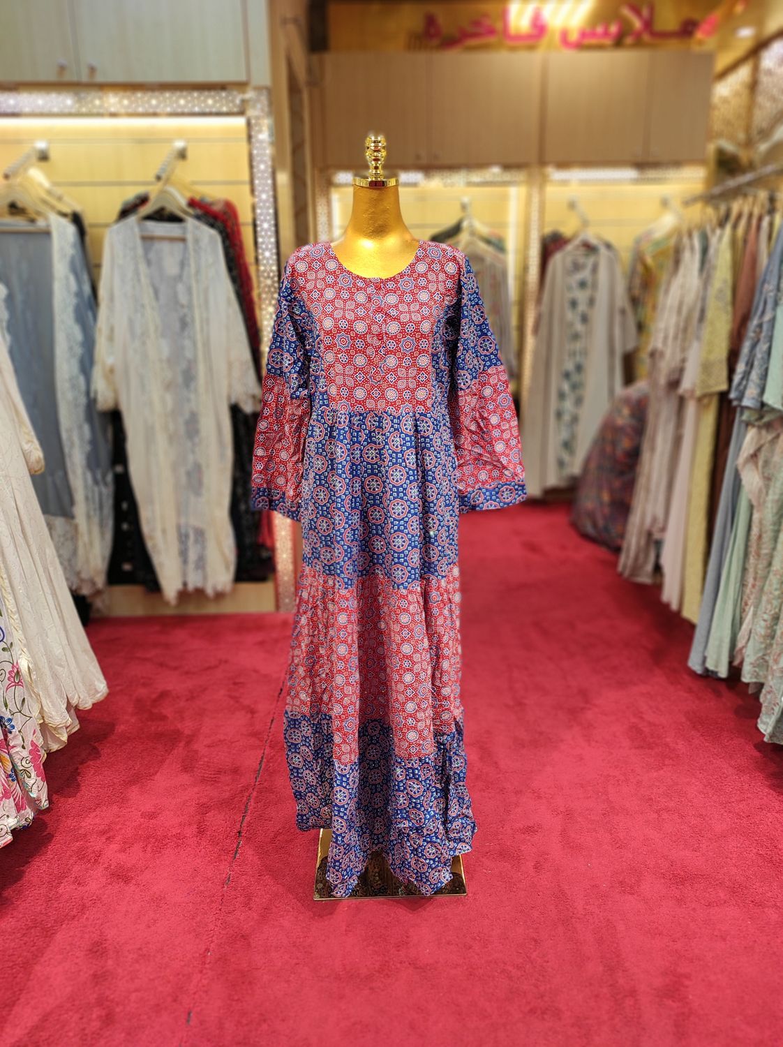 S/M juhi Crystal Printed Cotton Dress 57&quot; Long Jalabiya