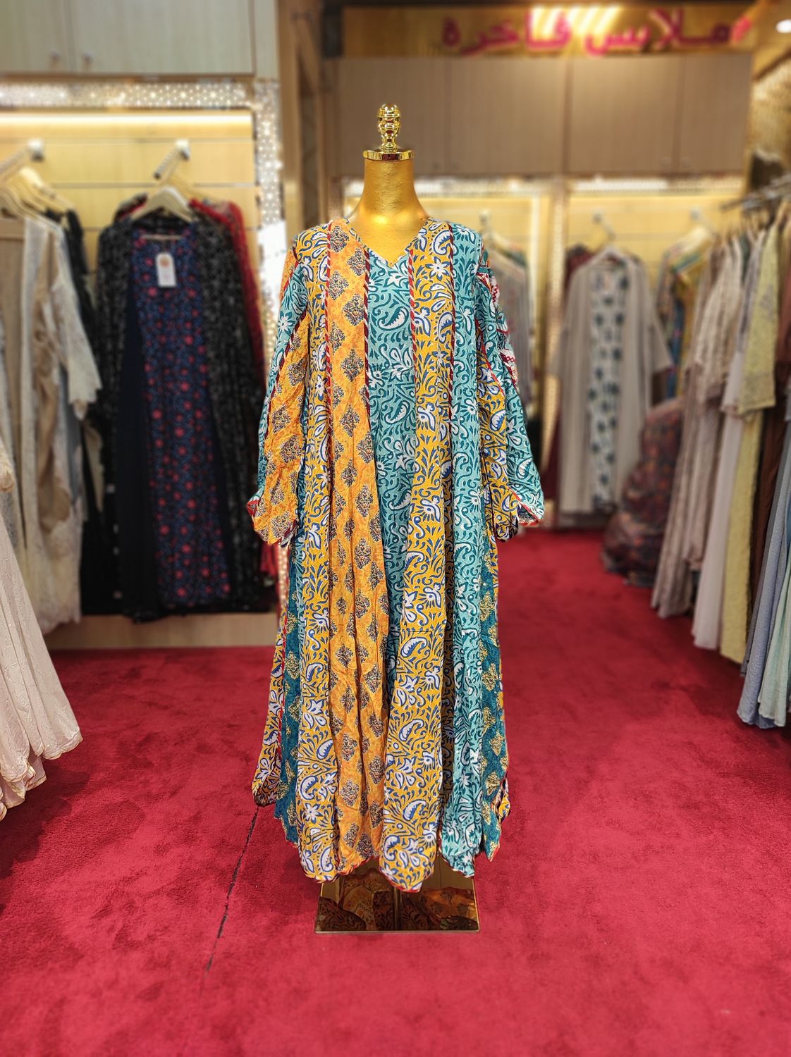 XS/S  Meher Crystal Multi Printed Cotton Dress 54&quot; Long Jalabiya