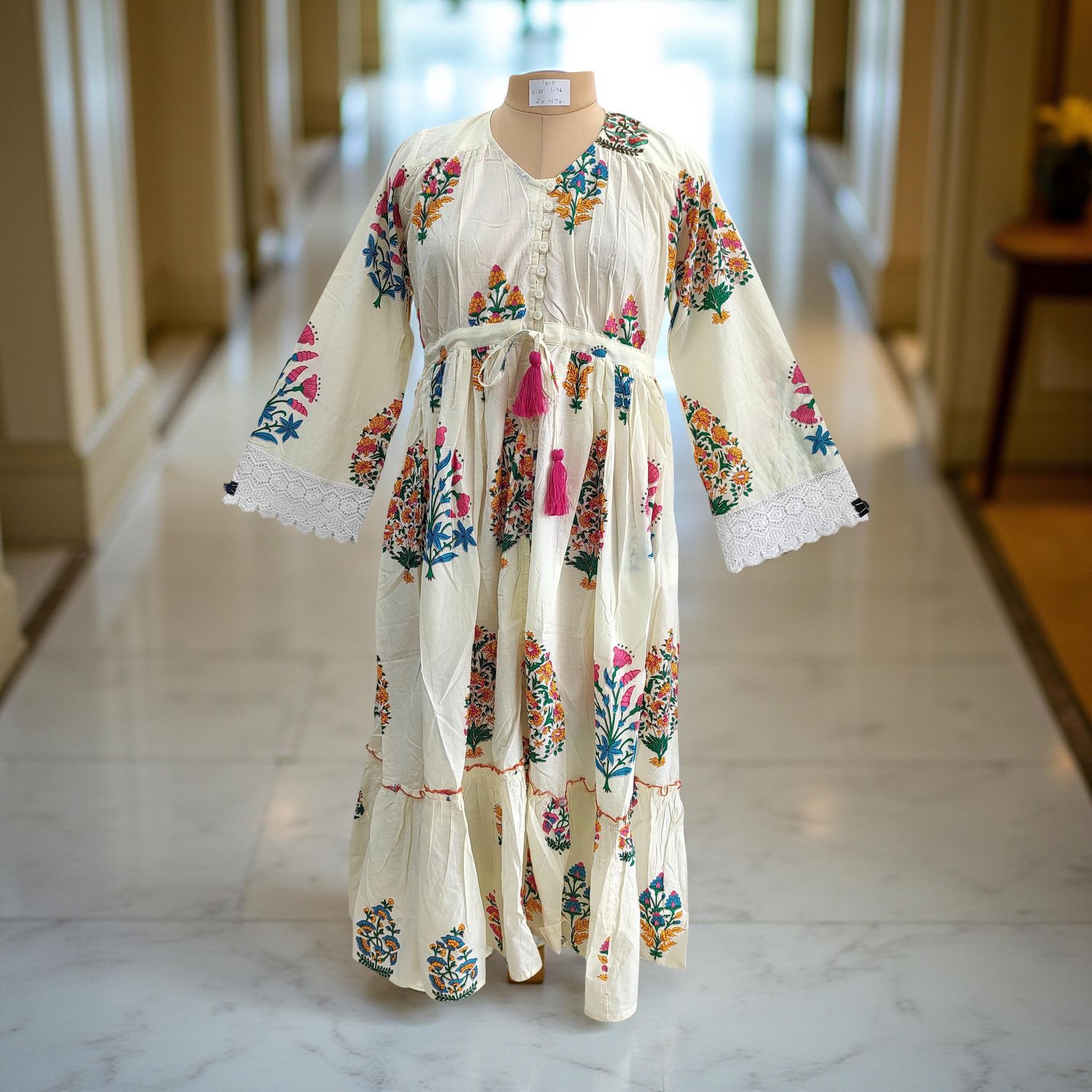 10-11 Year Ari Printed Cotton Girls Dress 46&quot; Long Jalabiya
