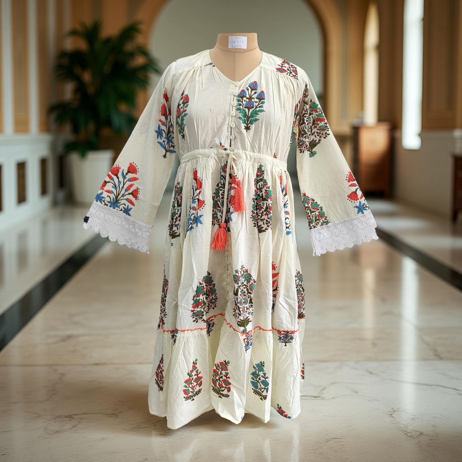 10-11 Year Ari Printed Cotton Girls Dress 46&quot; Long Jalabiya