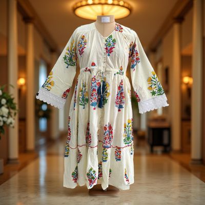 10-11 Year Ari Printed Cotton Girls Dress 46&quot; Long Jalabiya