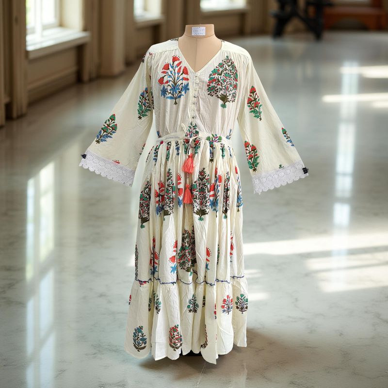 S/M Ari Printed Cotton Dress 57&quot; Long Jalabiya