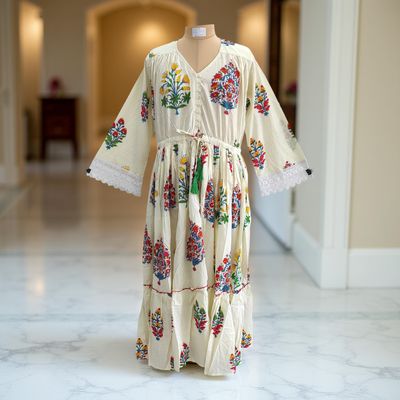 L/XL Ari Printed Cotton Dress 57&quot; Long Jalabiya
