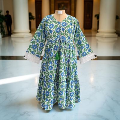 12-13 Year Ari Printed Cotton Girls Dress 50&quot; Long Jalabiya