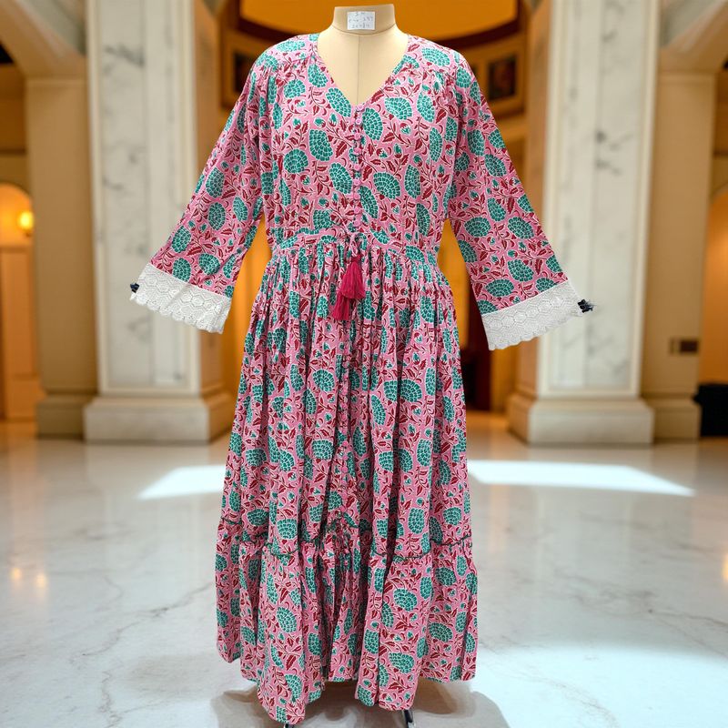 S/M Ari Printed Cotton Dress 57&quot; Long Jalabiya