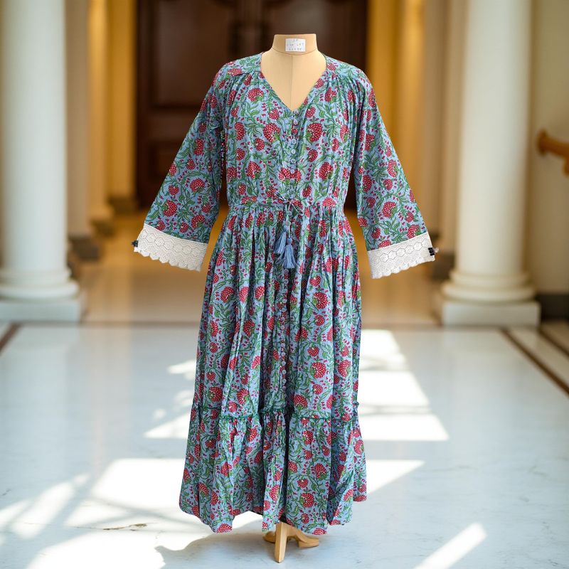 S/M Ari Printed Cotton Dress 57&quot; Long Jalabiya