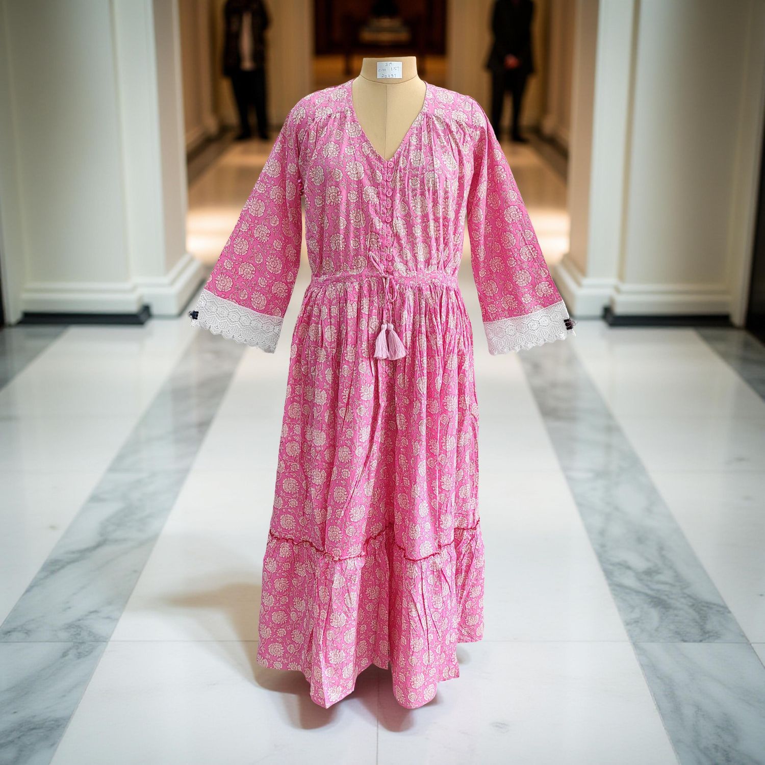 S/M Ari Printed Cotton Dress 57&quot; Long Jalabiya