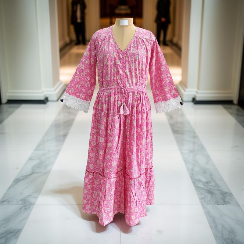 S/M Ari Printed Cotton Dress 57&quot; Long Jalabiya