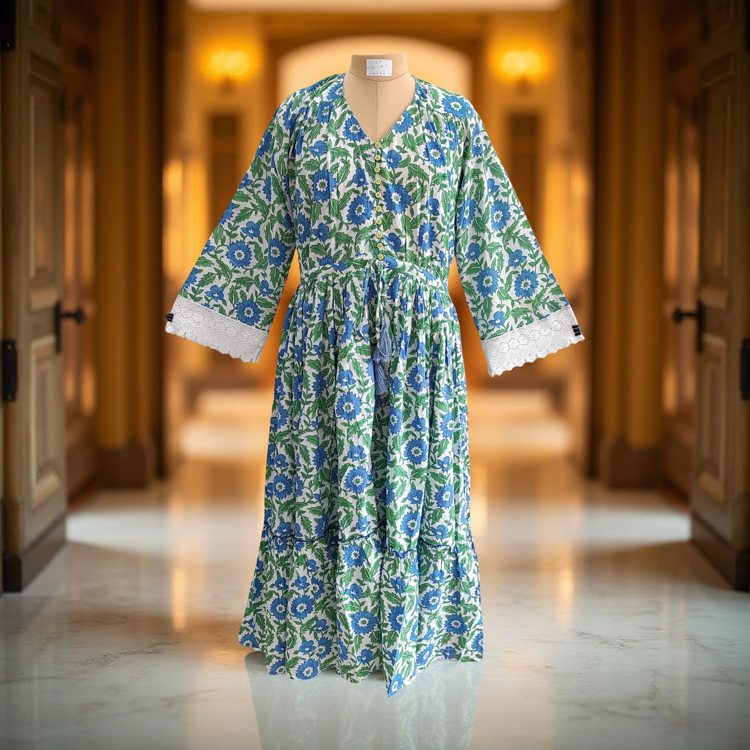 S/M Ari Printed Cotton Dress 57&quot; Long Jalabiya