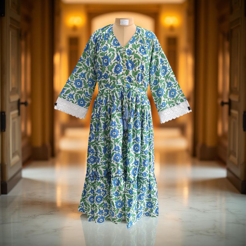 S/M Ari Printed Cotton Dress 57&quot; Long Jalabiya