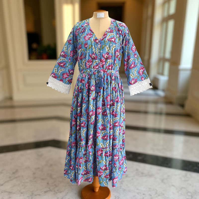 S/M Ari Printed Cotton Dress 57&quot; Long Jalabiya