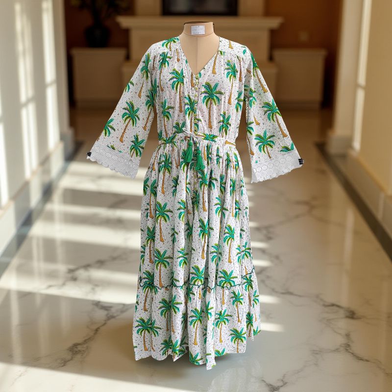 S/M Ari Printed Cotton Dress 57&quot; Long Jalabiya
