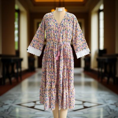 S/M Ari Printed Cotton Dress 57&quot; Long Jalabiya