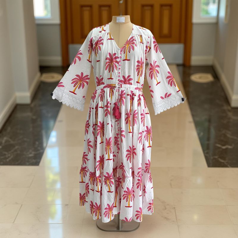 S/M Ari Printed Cotton Dress 57&quot; Long Jalabiya