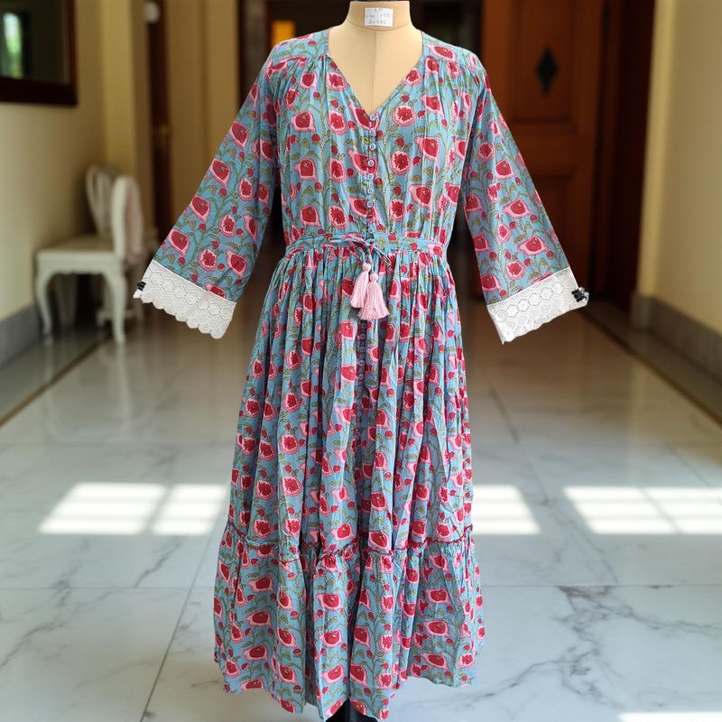 S/M Ari Printed Cotton Dress 57&quot; Long Jalabiya
