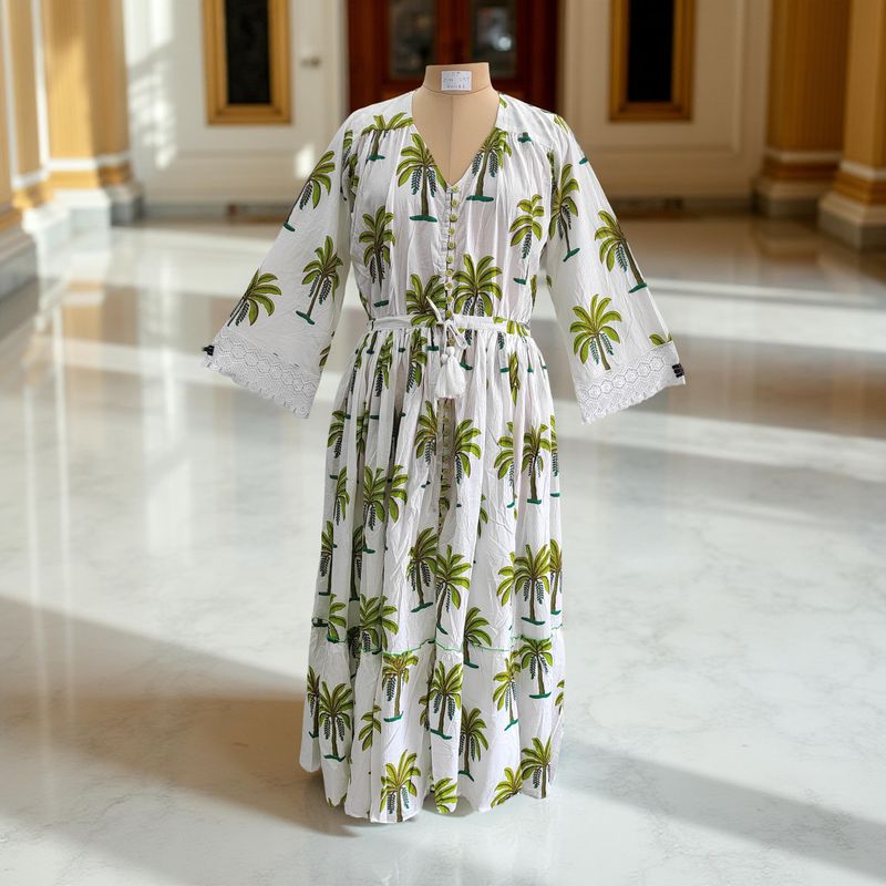 S/M Ari Printed Cotton Dress 57&quot; Long Jalabiya