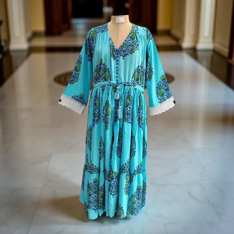 S/M Ari Printed Cotton Dress 57&quot; Long Jalabiya