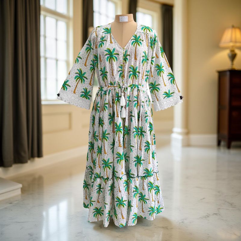 L/XL Ari Printed Cotton Dress 57&quot; Long Jalabiya