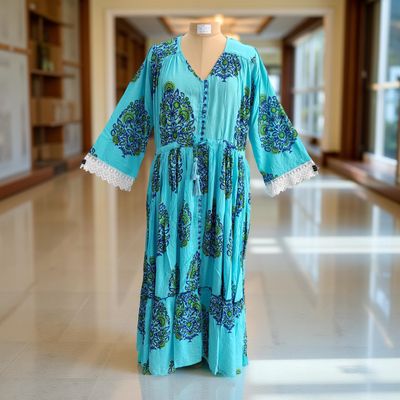 L/XL Ari Printed Cotton Dress 57&quot; Long Jalabiya